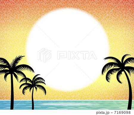太陽と海とヤシの木のイラスト素材