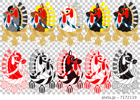2014年午年年賀状用イラスト素材（飾り馬と注連縄）デジタル１０点セット 7172119