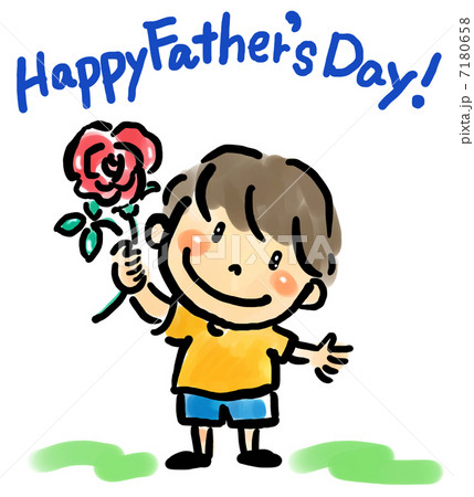 バラの花を持つ男の子のイラスト素材