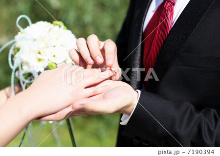 Shot moment when the groom puts the ring Shot moment when the groom puts the ring 7190394