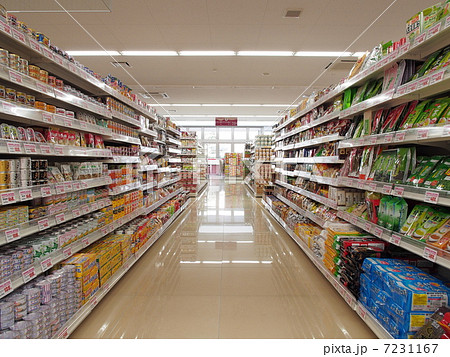 食品スーパーの売り場の写真素材