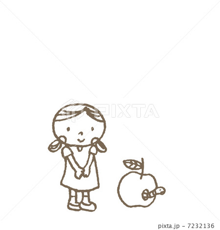 リンゴから出る虫を見る女の子 のイラスト素材
