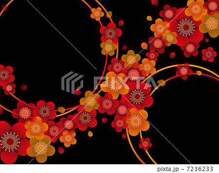梅の花 02 横 黒背景 赤 オレンジのイラスト素材 7236233 Pixta