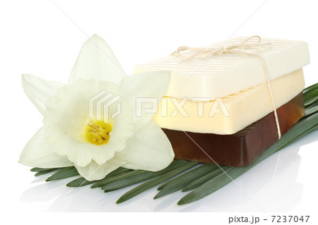 Spa composition of handmade soap,  flower and leaves. 7237047