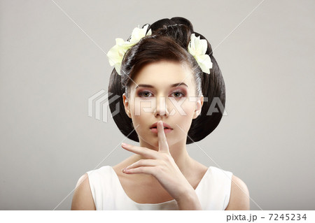 Hush! Woman showing Silence Sign with her Forefinger. Warning Hush! Woman showing Silence Sign with her Forefinger. Warning 7245234