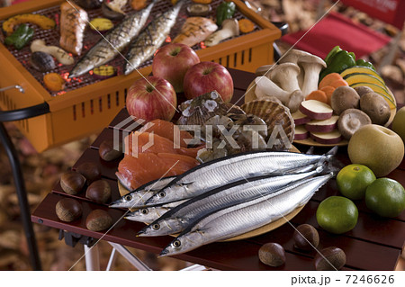 秋の食材をバーベキューコンロで焼く 7246626