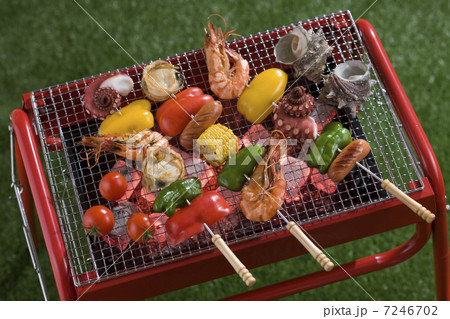 串焼をバーベキューコンロで焼く 7246702