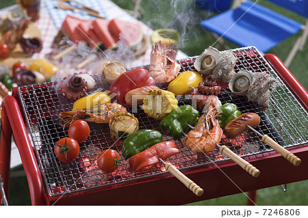 串焼をバーベキューコンロで焼く 7246806