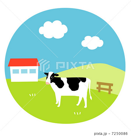 牛と牧場のイラスト素材