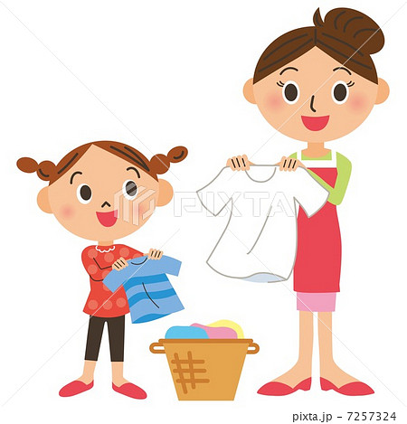 洗濯物と親子のイラスト素材