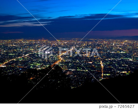 生駒から大阪の夜景の写真素材