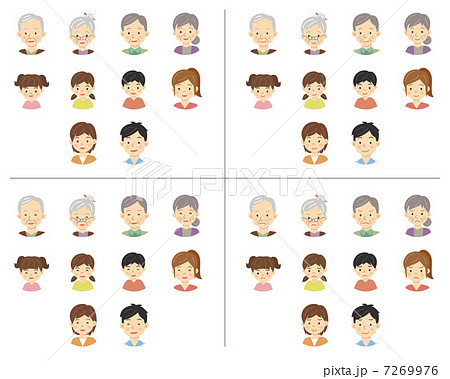四世代家族の顔セットのイラスト素材
