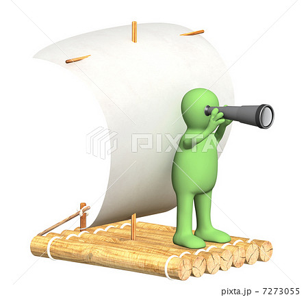 Puppet With Spyglass On Wooden Raftのイラスト素材