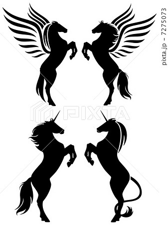 Rearing Up Fantasy Horses Silhouettes Pegasus のイラスト素材
