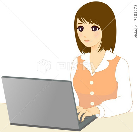 パソコンを操作する女性のイラスト素材