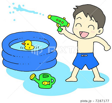 水遊び 男の子のイラスト素材