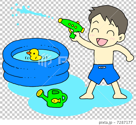 水遊び 男の子のイラスト素材