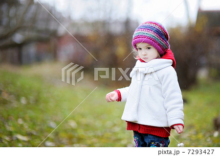 Adorable toddler having fun on autumn day 7293427
