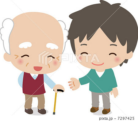 微笑むおじいさんと若い男性 微笑むおじいさんと若い男性 7297425