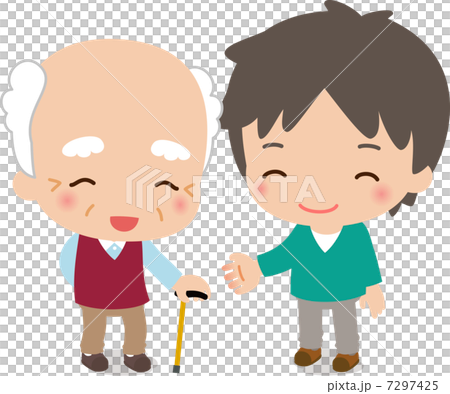 微笑むおじいさんと若い男性 微笑むおじいさんと若い男性 7297425