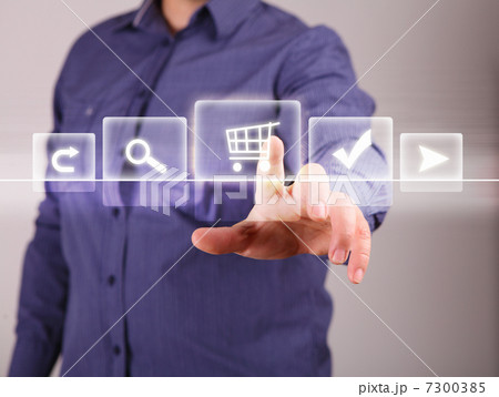 Hand touching screen with buttons on it 7300385