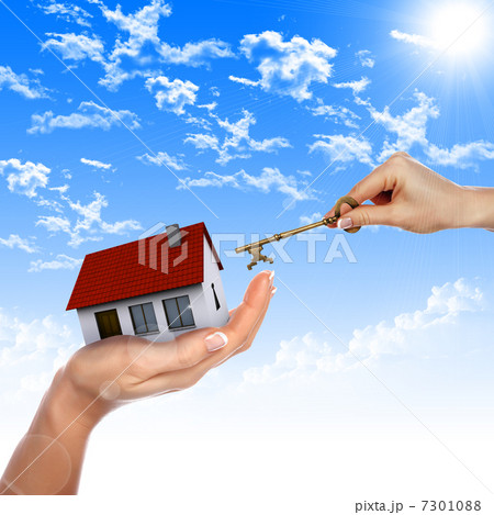 House in the hands against the blue sky 7301088