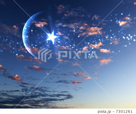 muslim star and moon on blue sky 7301261