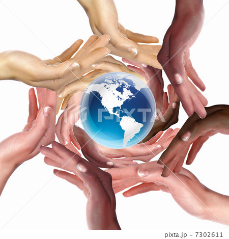 human hand and symbol of our planet 7302611