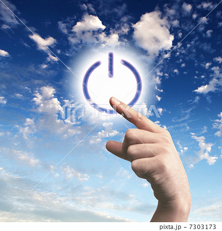 Power button against sky background 7303173