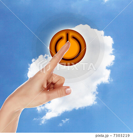 Power button against sky background 7303219