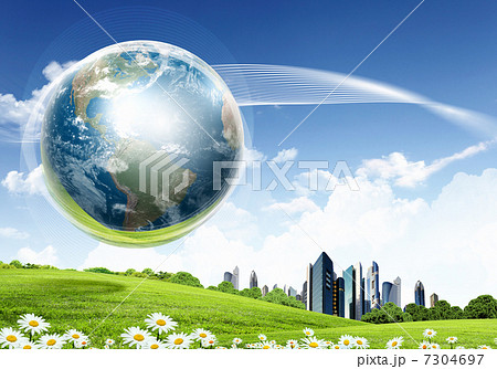 Green nature landscape with planet Earth 7304697