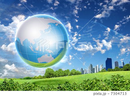 Green nature landscape with planet Earth 7304713