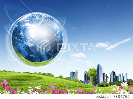 Green nature landscape with planet Earth 7304766