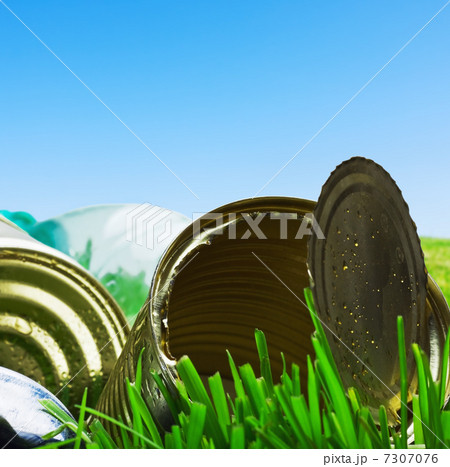 Old empty cans on the grass Old empty cans on the grass 7307076