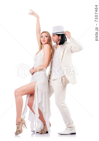 Pair dancing dances isolated on white 7307464