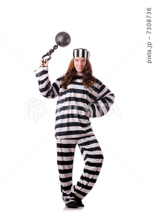 Prisoner in striped uniform on white Prisoner in striped uniform on white 7308736
