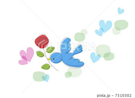 青い鳥とバラの花のイラスト素材