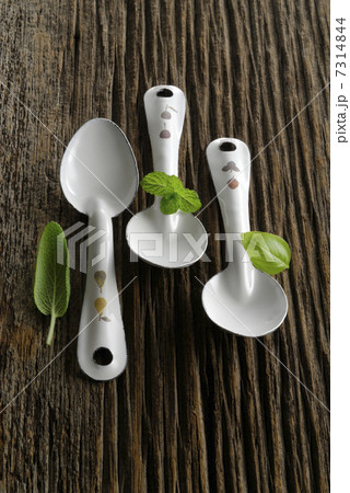白いスプーンとハーブ 7314844