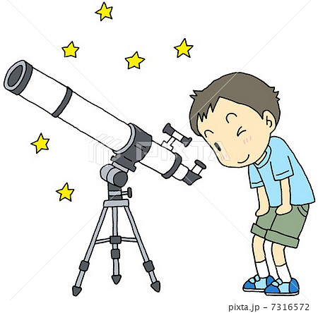 天体望遠鏡 男の子のイラスト素材