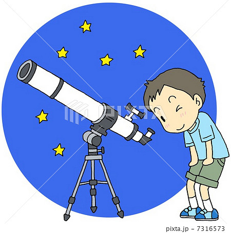 天体望遠鏡 男の子 夜空のイラスト素材