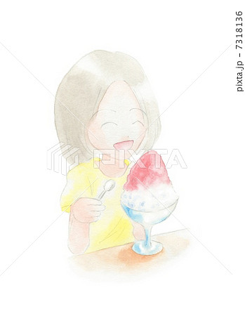 かき氷を食べる女の子のイラスト素材