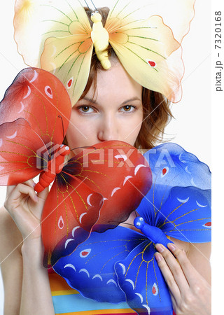 girl with color butterflies 2 isolated on a white 7320168