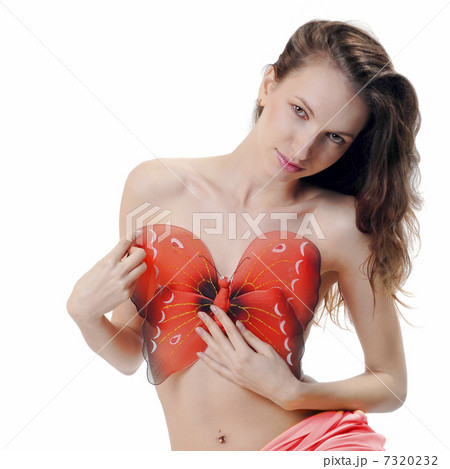 sitting girl with color butterflies 2 isolated on a white sitting girl with color butterflies 2 isolated on a white 7320232
