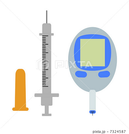 インスリン注射と血糖値測定器のイラスト素材