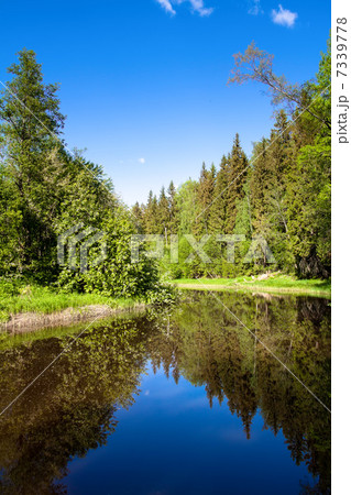 Summer landscape with river and blue sky 7339778