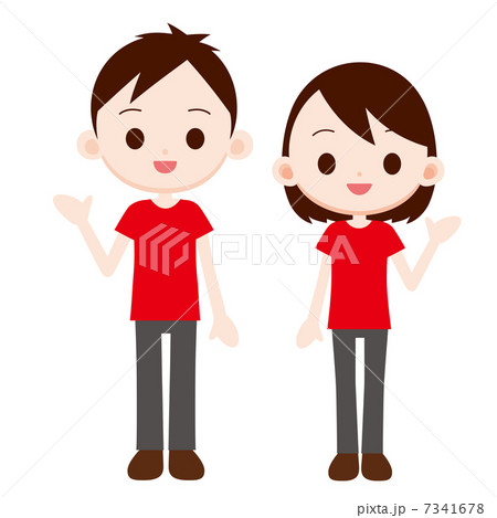 赤Tシャツの男女　 7341678