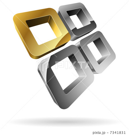 3D rounded steel squares with golden one. 7341831