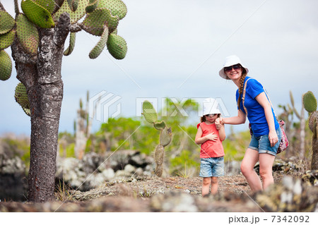 Mother and daughter hiking at Galapagos islands 7342092