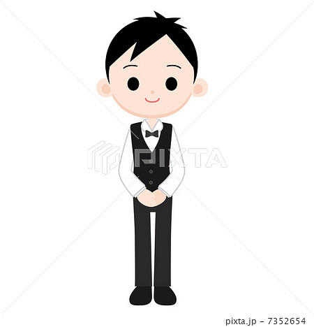 黒いベスト 蝶ネクタイの制服の男性店員のイラスト素材