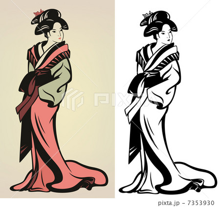 traditional japanese geisha vector illustration - in color and monochrome traditional japanese geisha vector illustration - in color and monochrome 7353930